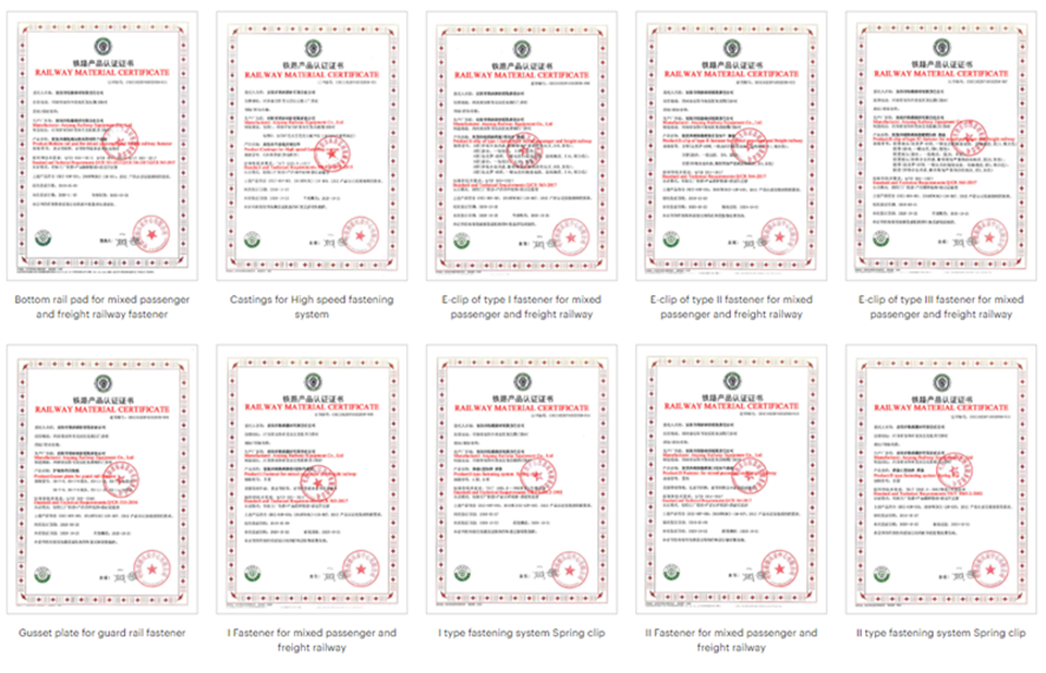 CRCC Certificates for Railway Track Fastener Manufacturer - Anyang Railway Equipment Co., Ltd