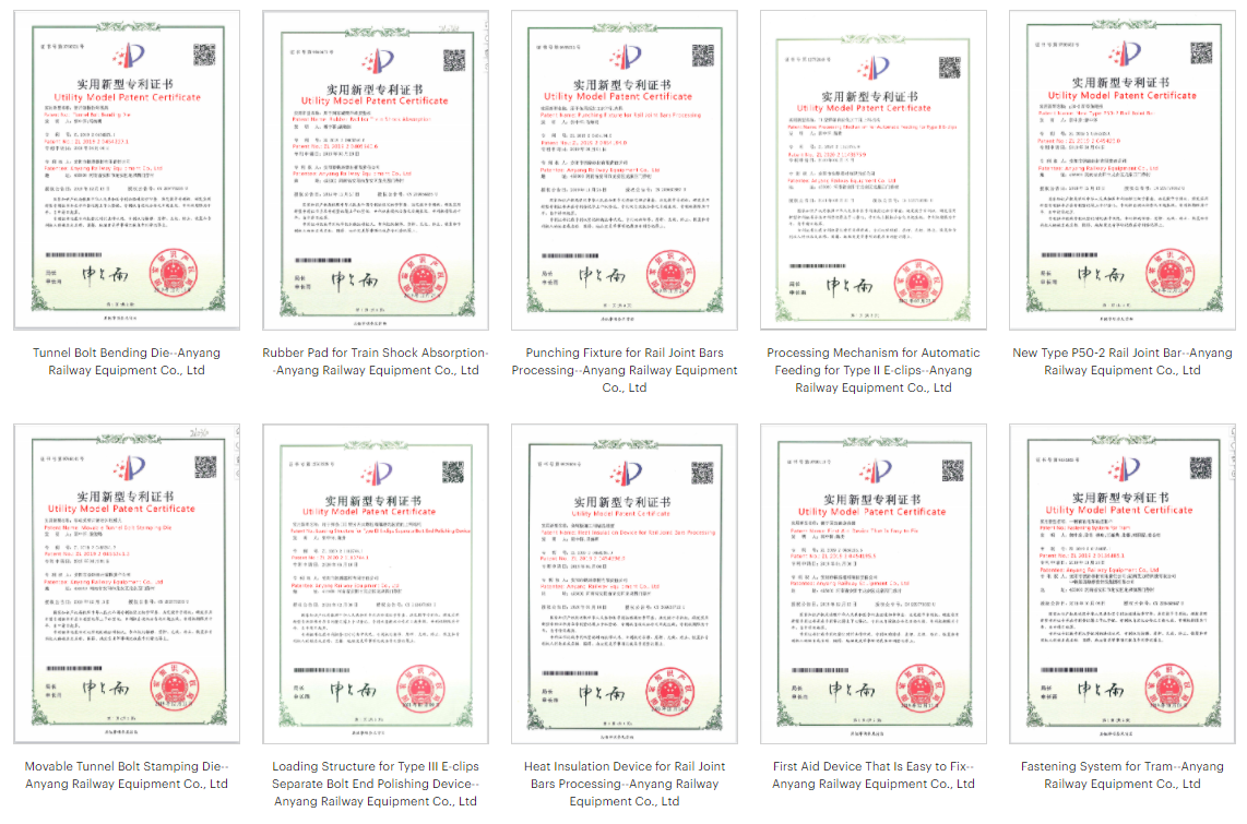 Utility Patents for Railway Rail Fasteners Manufacturer - Anyang Railway Equipment Co., Ltd
